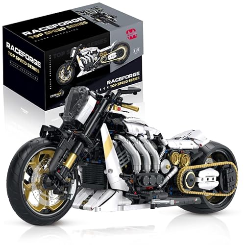M Menbis Narwhals 2223-teiliges LAM Motorrad-Baustein-Kit, 1:5 Maßstab MOC Rennrad Gebäude, Gebäude-Set für Erwachsene und Jugendliche, kompatibel mit 8 mm Blöcken (mit Ziegelstein-Scheinwerfern) von M Menbis