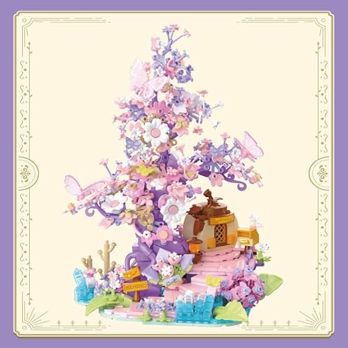 Menbis Kirschblüten-Bonsai MOC Baukasten, 800 Teile Mini Baumhaus Modellbausatz, DIY-Spielzeug für kreative Freude (Pink) von M Menbis