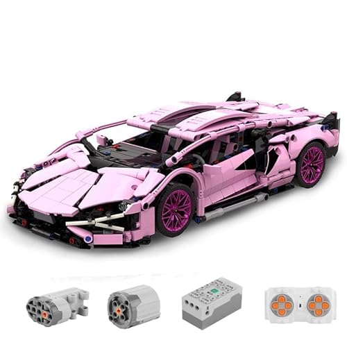 Narwhals 1280 Teile 1:14 Sportwagen MOC Baustein Kit - Fortschrittliches Rennwagen-Modell für Teens 14+ & Erwachsene, DIY Bausteine Kompatibel mit Technik, Fernbedienung Set Enthalten (Rosa) von M Menbis