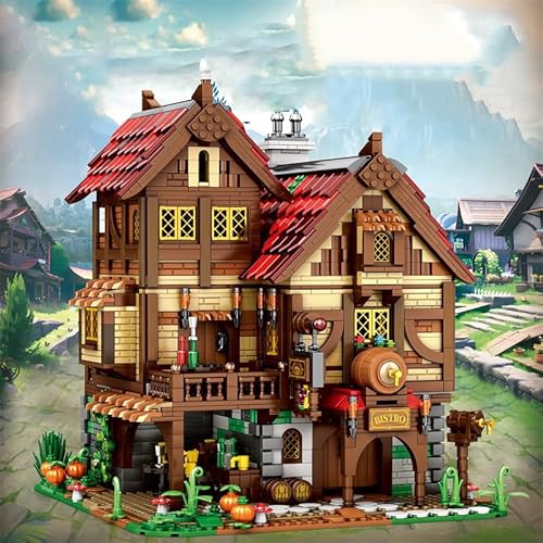 Narwhlas Mittelalterliche Taverne MOC Bausatz – 2083 Teile, kompatibel mit 8mm Standardbausteinen, Kreatives Schloss-Spielzeug für Jugendliche & Erwachsene ab 16 Jahren von M Menbis