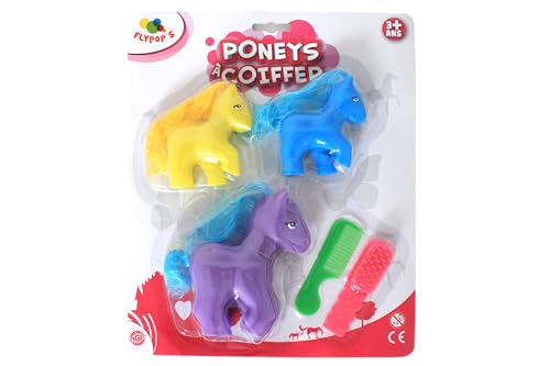 M.G.M Flypop Ponys zum Frisieren – Spielzeug für Kinder – Mehrfarbig – Kunststoff – Pferd – Bürsten – Kamm – Bürste – 12 cm x 7,5 cm – ab 3 Jahren von M.G.M