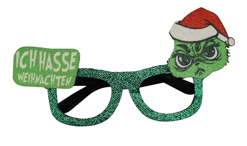 M.Kritzinger's Partybrille, 18x9 cm, 2 Designs, grün und glitzernd, Witzige Weihnachtsbrille (Ich Hasse Weihnachten) von M.Kritzinger's