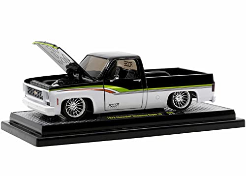 M2 1973 Chevy Cheyenne Super 10 Pickup Schwarz & Hellweiß mit Streifen FOOSE Design Ltd Ed bis 6550 Stück 1/24 Druckguss Modellauto Maschinen 40300-96 B von M2 Machines