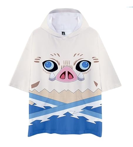 Anime Inosuke Hashibira Inoko Pullover Shirt Hemd Kurzarm T-Shirt mit Kapuze Bluse Hoodie Cosplay Kostüm Unisex Beige M (Chest 114cm) von MABDO