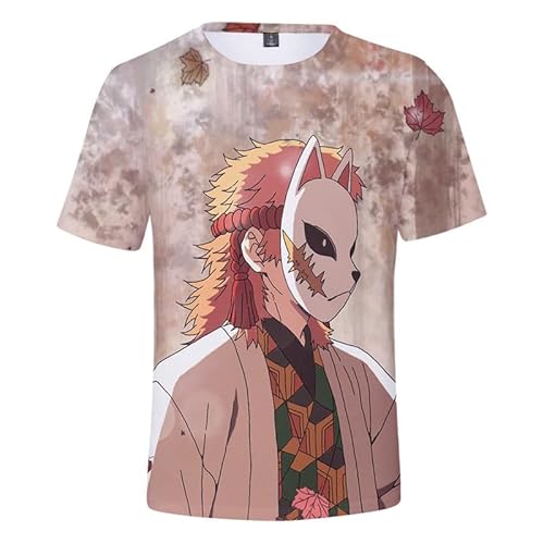 Anime Sabito Short-Sleeved Hooded T-Shirt Cosplay Costume Unisex Grau S (Chest 94cm) von MABDO