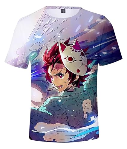 Anime Tanjiro Hemd Kurzarm T-Shirt Bluse Cosplay Kostüm Unisex Blue-C M (Chest 100cm) von MABDO
