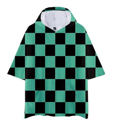 Anime Tanjiro Kamado Short-Sleeved Hooded T-Shirt Sweatshirt Cosplay Costume Unisex Grün S (Chest 108cm) von MABDO
