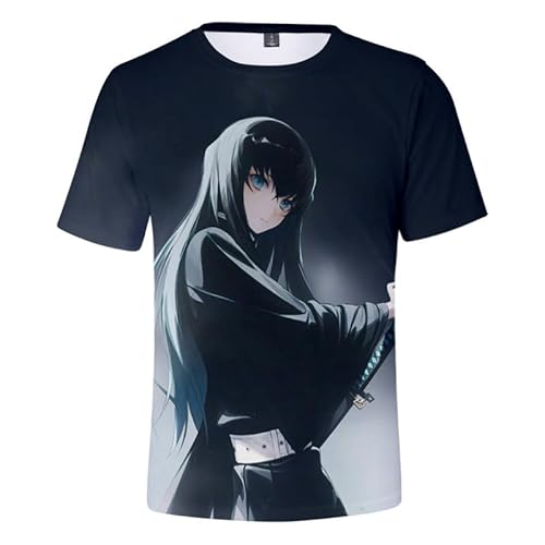 MABDO 3D Drucken Anime Muichiro Tokito Hemd Kurzarm T-Shirt Bluse Top Cosplay Kostüm Unisex Black-A XXS (Chest 82cm) von MABDO
