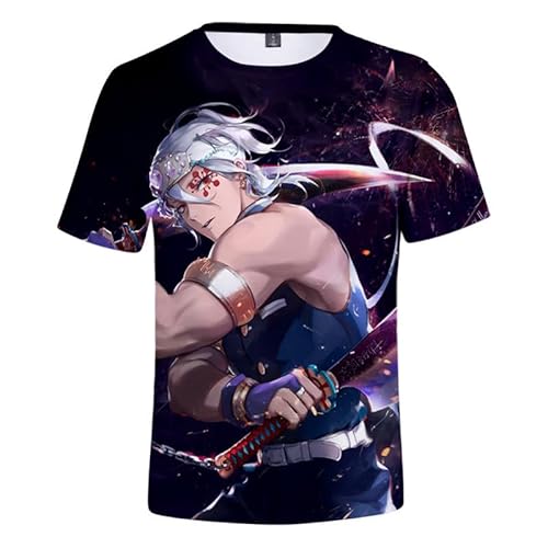 MABDO 3D Drucken Anime Sanemi Shinazugawa Hemd Kurzarm T-Shirt Bluse Top Cosplay Kostüm Unisex Black-B XXS (Chest 82cm) von MABDO