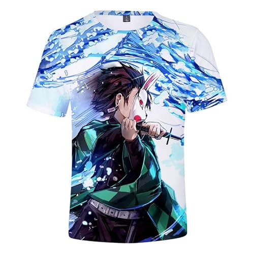 MABDO 3D Drucken Anime Tanjiro Hemd Kurzarm T-Shirt Bluse Top Cosplay Kostüm Unisex Black-D 4XL (Chest 130cm) von MABDO