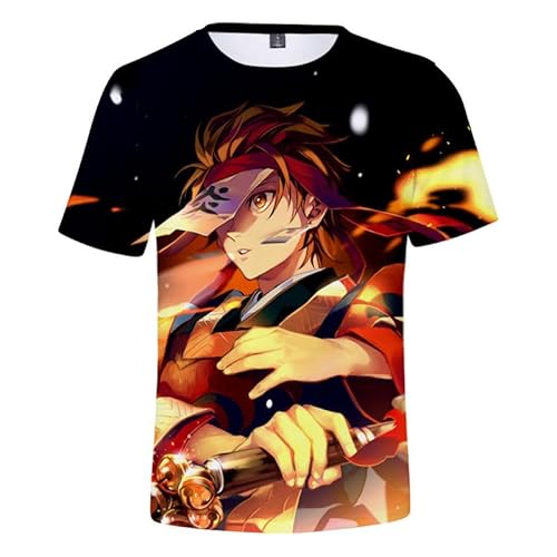 MABDO 3D Drucken Anime Tanjiro Hemd Kurzarm T-Shirt Bluse Top Cosplay Kostüm Unisex Black-F XXS (Chest 82cm) von MABDO