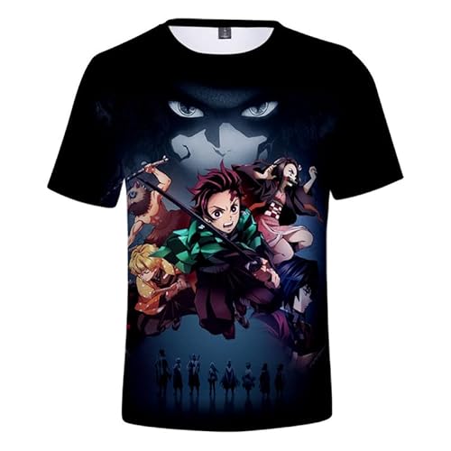MABDO 3D Drucken Anime Tanjiro Hemd Kurzarm T-Shirt Bluse Top Cosplay Kostüm Unisex Black-G L (Chest 106cm) von MABDO