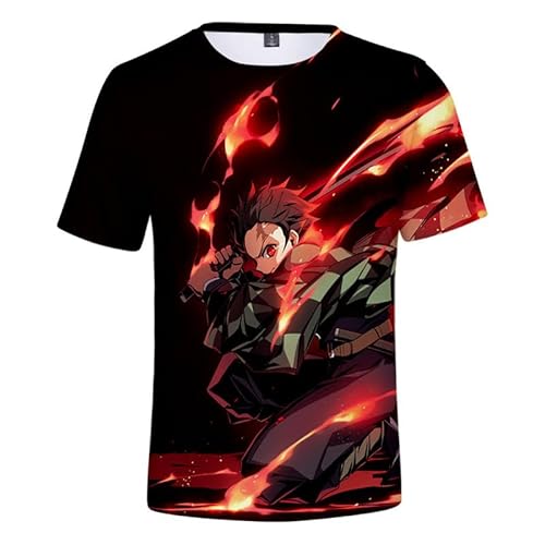 MABDO 3D Drucken Anime Tanjiro Hemd Kurzarm T-Shirt Bluse Top Cosplay Kostüm Unisex Black-I XXS (Chest 82cm) von MABDO
