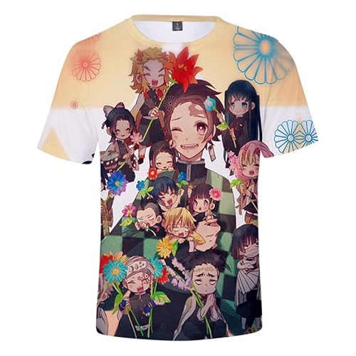 MABDO 3D Drucken Anime Tanjiro Hemd Kurzarm T-Shirt Bluse Top Cosplay Kostüm Unisex Gray-C 4XL (Chest 130cm) von MABDO