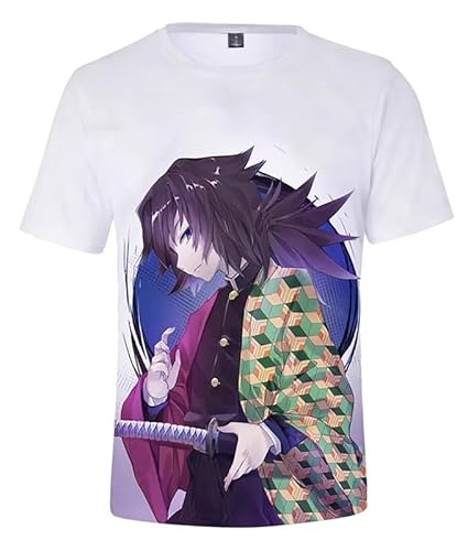 MABDO Anime Giyu Tomioka Short-Sleeved Hooded T-Shirt Cosplay Costume Unisex White-A XXL (Chest 118cm) von MABDO