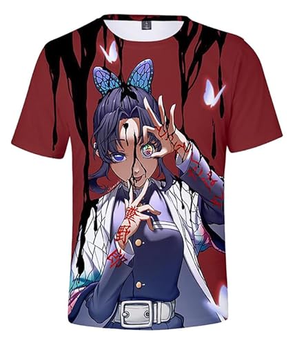 MABDO Anime Kochou Shinobu Short-Sleeved Hooded T-Shirt Cosplay Costume Unisex Rot XXL (Chest 118cm) von MABDO