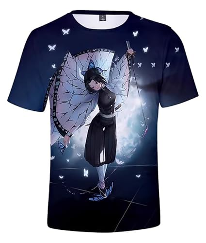MABDO Anime Kochou Shinobu Short-Sleeved Hooded T-Shirt Cosplay Costume Unisex Schwarz XXL (Chest 118cm) von MABDO
