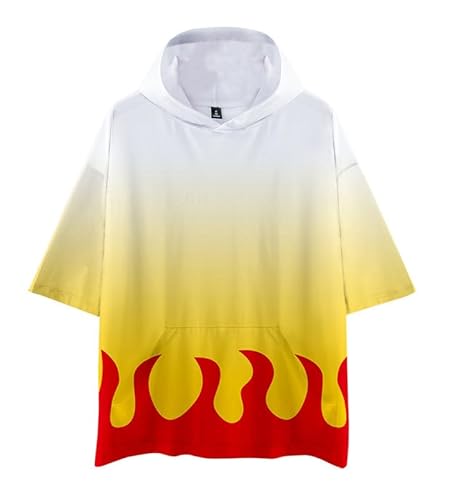 MABDO Anime Kyojuro Short-Sleeved Hooded T-Shirt Sweatshirt Cosplay Costume Unisex Orange 2 S (Chest 108cm) von MABDO