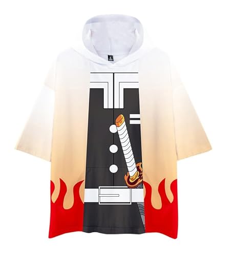 MABDO Anime Kyojuro Short-Sleeved Hooded T-Shirt Sweatshirt Cosplay Costume Unisex Orange XXL (Chest 132cm) von MABDO