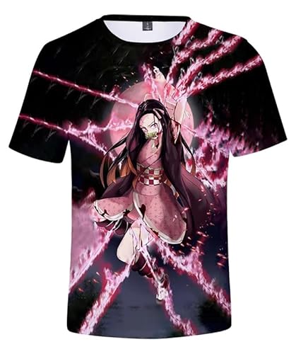 MABDO Anime Nezuko Short-Sleeved Hooded T-Shirt Cosplay Costume Unisex Black-B S (Chest 94cm) von MABDO