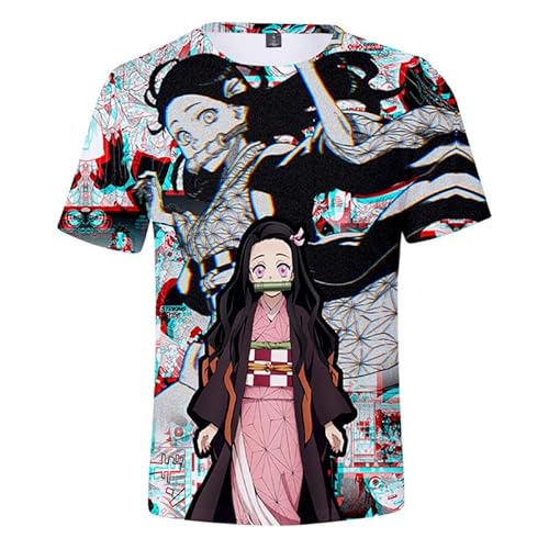 MABDO Anime Nezuko Short-Sleeved Hooded T-Shirt Cosplay Costume Unisex Gray-B S (Chest 94cm) von MABDO