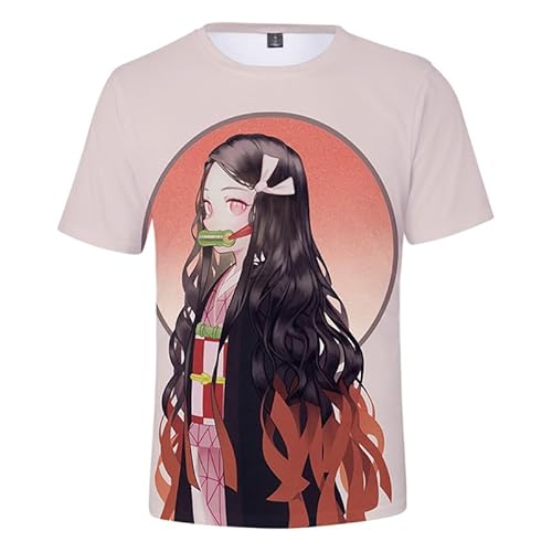 MABDO Anime Nezuko Short-Sleeved Hooded T-Shirt Cosplay Costume Unisex Rosa S (Chest 94cm) von MABDO