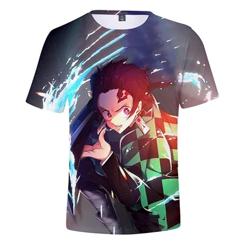 MABDO Anime Tanjiro Hemd Kurzarm T-Shirt Bluse Cosplay Kostüm Unisex Black-B 3XL (Chest 124cm) von MABDO