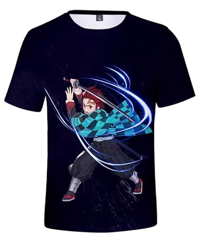 MABDO Anime Tanjiro Short-Sleeved Hooded T-Shirt Cosplay Costume Unisex Black-C XXL (Chest 118cm) von MABDO