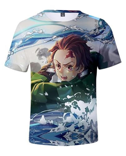 MABDO Anime Tanjiro Short-Sleeved Hooded T-Shirt Cosplay Costume Unisex Blue-D XXL (Chest 118cm) von MABDO