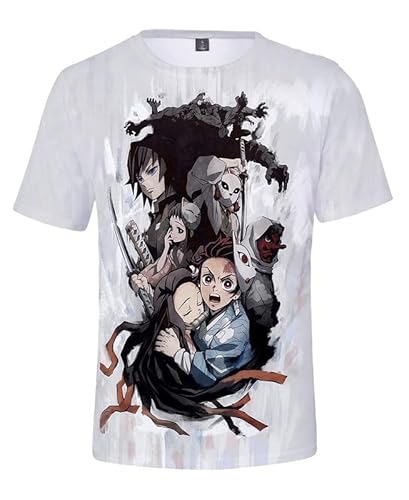 MABDO Anime Tanjiro Short-Sleeved Hooded T-Shirt Cosplay Costume Unisex Gray-A XXL (Chest 118cm) von MABDO