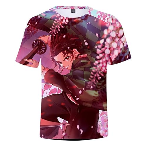 MABDO Anime Tanjiro Short-Sleeved Hooded T-Shirt Cosplay Costume Unisex Rosa S (Chest 94cm) von MABDO