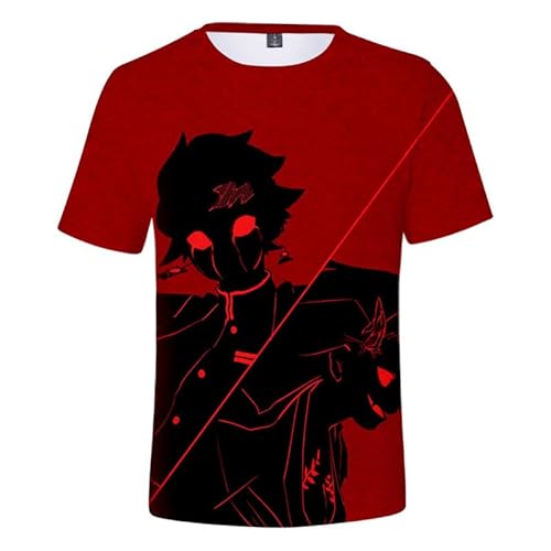 MABDO Anime Tanjiro Short-Sleeved Hooded T-Shirt Cosplay Costume Unisex Rot XXL (Chest 118cm) von MABDO