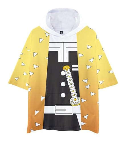 MABDO Anime Zenitsu Agatsuma Short-Sleeved Hooded T-Shirt Sweatshirt Cosplay Costume Unisex Gold 2 S (Chest 108cm) von MABDO
