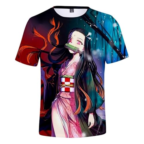 MABDO T-Shirt Nezuko Kurzarm Bluse T-Shirt Top Cosplay Kostüm Unisex Blau XL (Chest 112cm) von MABDO