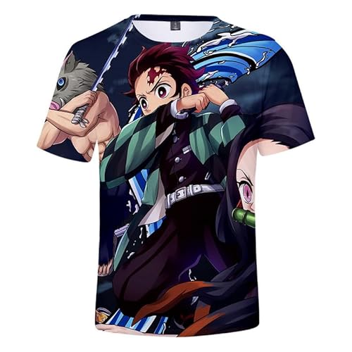 MABDO T-Shirt Tanjiro Kurzarm Bluse T-Shirt Top Cosplay Kostüm Unisex Blue-G XS (Chest 88cm) von MABDO