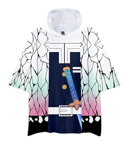 MABDO T-Shirt mit Kappe Shinobu Kocho Kurzarm Bluse Sweatshirt Kapuzen T-Shirt Top Hoodie Cosplay Kostüm Unisex Grün XL (Chest 126cm) von MABDO