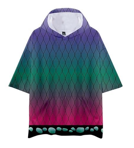 MABDO T-Shirt mit Kappe Shinobu Kocho Kurzarm Bluse Sweatshirt Kapuzen T-Shirt Top Hoodie Cosplay Kostüm Unisex Lila XS (Chest 102cm) von MABDO