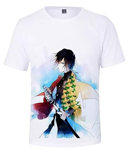 T-Shirt Giyu Tomioka Kurzarm Bluse T-Shirt Top Cosplay Kostüm Unisex White-B XL (Chest 112cm) von MABDO