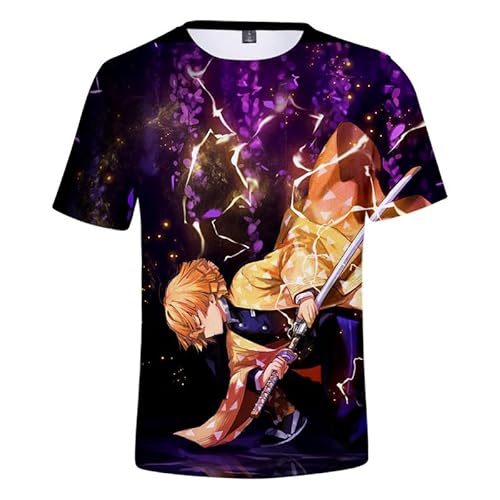T-Shirt Zenitsu Agatsuma Chuitsu Kurzarm Bluse T-Shirt Top Cosplay Kostüm Unisex Purple-B XS (Chest 88cm) von MABDO