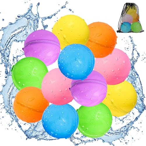 12 Stück Wiederverwendbare Magnetische Wasserballons, Wasserbombe Selbstdichtend Schnellfüllung, Sommerspielzeug, Sommerparty Wasserspielzeug für Mädchen Jungen ab 3 Jahren von MACABAKA
