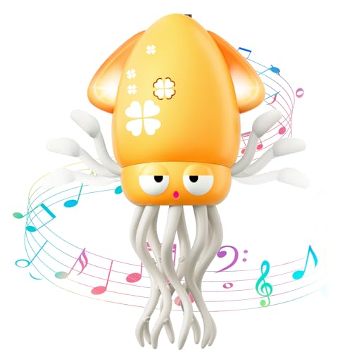 MACALOCA Tanzendes Octopus-Spielzeug, lustiges elektrisches tanzendes Octopus-Spielzeug mit LED & Musik, kreatives verrücktes 8-Bein-Action-Crawling Octopus für Stresslinderung & Kinder (Gelb) von MACALOCA