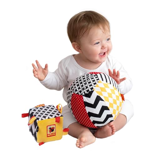 magdum 2 Set Spielwürfel Baby + Stoffball - Motorikspielzeug ab 1 Jahr - Baby Spielzeug 6 Monate - Montessori Spielzeug - Lernspielzeug 1 Jahr - Baby Geschenk - Ball Baby - Würfel Baby - Babygeschenke von MACIK