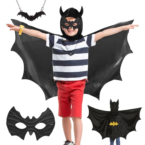 MACULPER Halloween Fledermaus Kostüm Kinder,Kostüm Fledermaus Jungen und Mädchen fledermauskostüm mit Masken und Halsketten für Halloween Karneval Cosplay Party Mottoparty von MACULPER