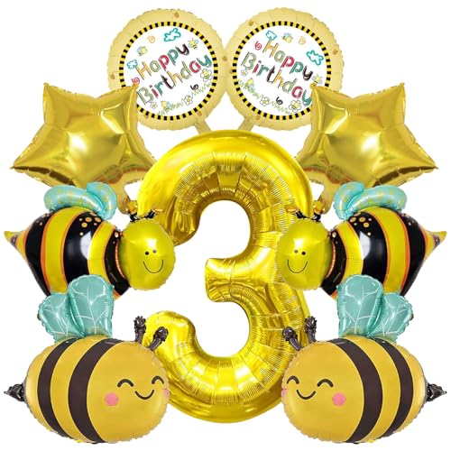 MACULPER Bienen Luftballons Deko Biene Geburtstag 3 Jahre Junge Mädchen 10 Stück Aluminiumfolie Ballon Set für Party Kinder von MACULPER