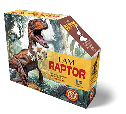 Madd Capp 884016 Shape Puzzle Junior, Konturpuzzle Velociraptor, 100 Teile, für Erwachsene und Kinder von Madd Capp