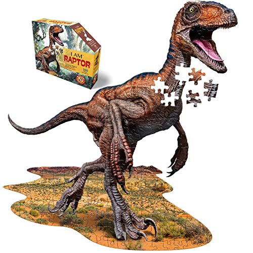 Madd Capp 884016 Shape Puzzle Junior, Konturpuzzle Velociraptor, 100 Teile, für Erwachsene und Kinder von Madd Capp