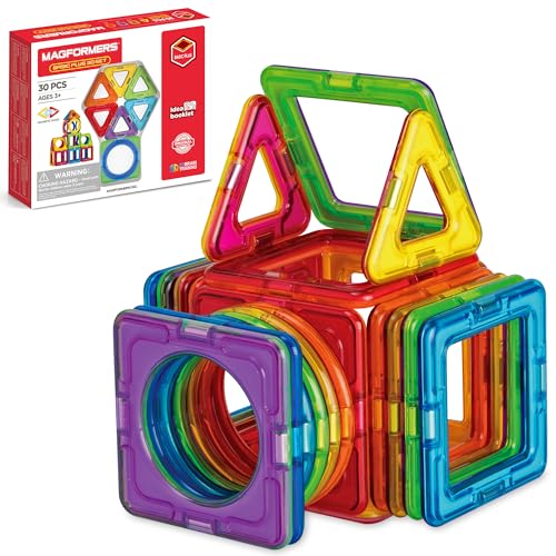 Magformers Basic Plus 30-teiliges Spielzeug-Set, Regenbogenfarben, pädagogische magnetische geometrische Formen, Fliesen, Bausteine, STEM-Spielzeug-Set, ab 3 Jahren von MAGFORMERS
