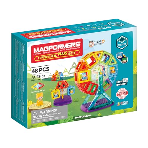 Magformers Carnival Plus 48-Piece Magnetic Construction Set. Makes Fairground Rides with Magnetic Pieces and Detachable Characters. STEM and Educational Toy., Carnival Plus Set 703016 von MAGFORMERS