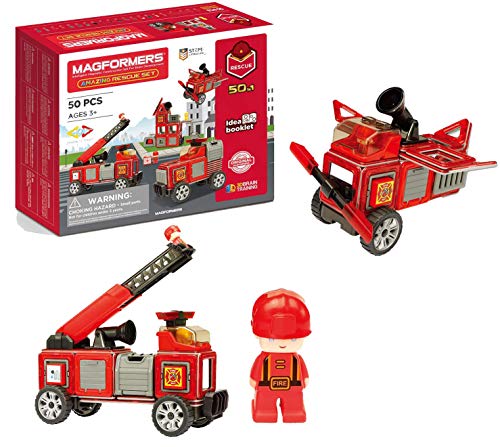 Magformers Fire Engine And Rescue Vehicle Set. Firefighters Magnetic Building Blocks Toy. Makes Over 50 Different Emergency Vehicles And Buildings. STEM Magnetic Tiles Toy For Children Aged Over 3. von MAGFORMERS