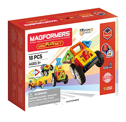 Magformers Wow Plus Set-magnetische Bausteine 18 TeileMagnetspielzeug-Magneten Fuer KinderMagnetbausteine Set-Magnet Spielzeug für Kinder Geschenk Jahre Junge Mädchen-Bauklötze-Bausatz, 707020 von MAGFORMERS